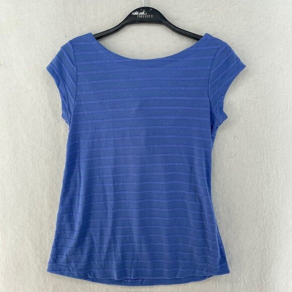 Loft Shirt Womens P2XS Blue Striped Cap Sleeves Cutout Knotted V-Back Pullover - Picture 1 of 10